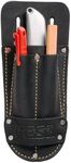 FESA Leather Utility Knife Pouch - Top Grain Leather Knife Pouch for Belt with 2 Pen/Pencil Pockets & Heavy Duty Reinforced Rivets - Fits Belts up to 2" - Handcrafted (Black)