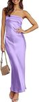 Caracilia Women's Summer Strapless Satin Tube Bodycon Backless Wedding Guest Maxi Dress Formal Long Dresses Purple Medium