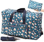 Foldable Travel Duffle Bag for Women Girls Large Cute Floral Weekender Overnight Carry On Bag for Kids Checked Luggage Bag (Blue Flower)