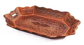 Decorative Wooden Breakfast Serving Tray Platter with Handles Handcrafted Kitchen Dining Accessories