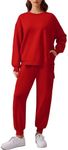 PINSPARK Lounge Sets for Women Sweatshirt Long Sleeve Drawstring Jogger Pants with 4 Pockets Lightweight Sweatsuits, Red XXL