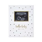 Pearhead Hello Baby First 5 Years Memory Book, Gender-Neutral Baby Keepsake for New and Expecting Parents, Pregnancy And Milestone Journal, Modern Minimalist Black and Gold Polka Dot