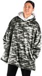 Bare Home Sherpa Fleece Wearable Blanket - Oversized Wearable Blanket Hoodie - Adult Size - Warm & Cozy - Soft Blanket - Comfortable Blanket Sweatshirt with Two Zipper Pockets (Adult, Camo - Grey)