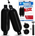 BTG Gear Set of 2 Pack 6.5" Inflatable Large Boat Fenders Bumpers for Docking w/Free 6 ft Fender Lines & Pump (Black)