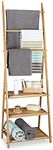 Relaxdays Bamboo Towel Rack Folding Small Clothes Stand with 3 Shelves, 3 Rails and 4 Side Hooks, Brown, 152 x 53 x 31 cm