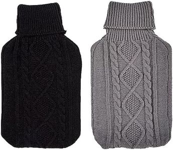 2 x Hot Water Bottles - Luxury Cosy Cable Knit Fleece Cover - Natural Rubber 2 Litre Capacity - (Black and Charcoal)