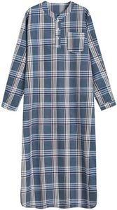 Latuza Men's Long Nightgown Cotton Flannel Nightshirts for Sleeping, Blue Gray, XX-Large