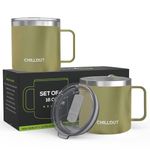 CHILLOUT LIFE Stainless Steel 16 oz (Set of 2) Vacuum Insulated Coffee Mug with Handle and Lid, Large Thermal Camping Coffee Mugs with Sliding Lid for Men & Women