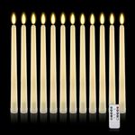 IMAGE 12 Pcs Flameless Taper Candles with Remote, Battery Operated 3D Wick Ivory Taper with Timer Flickering Function for Home, Wedding, Birthday Decoration Warm White with 325 ft Fishing line