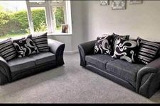 Amazing Sofas 3+2 SHANNON FARROW LARGE SOFA CHENILLE FABRIC GREY BLACK/BROWN BEIGE (GREY BLACK). Fire resistant as per British Standards, foam filled seats for comfort.