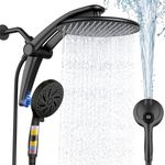Shower Head with filtered Handheld High Pressure daul Shower Heads with Handheld Spray Combo and 10 Sprays Handheld Shower Head Detachable Shower head Built-in Magnetic Docking and Power Jets Black