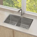 Kohler Strive™ Kitchen Sink |1.2 mm Thick Stainless Steel Double Equal Bowl with SilentShield™|10" Deep, Round Corners for Easy Cleaning|30x18x10 inches, Brushed Matte Steel