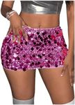 WDIRARA Women's Sparkly Sequin Decor Low Waisted Bodycon Glitter Party Mini Skirt Hot Pink X-Small