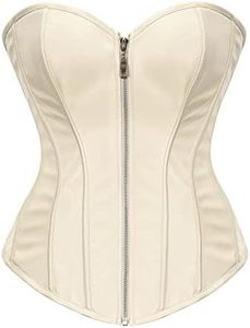 bslingerie® Womens Faux Leather Zipper Front Bustier Corset Top, Milky White, Large