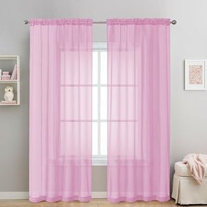OVZME 2 Pack: Basic Pink Sheer Curtain 84 Inches Long, Light Filtering Voile Drapes for Living Room, Patio, Sliding Door, Each 42" W x 84" L