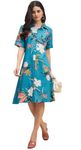 Kritanjya Western Dress || Cotton Solid Button Front Shirt Dress for Women || Roll Tab Sleeve & Collared Neck Flared Dress || Office || Summer Short Dresses for Women (XXXXX-Large, Sky Blue)