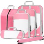 Kolvoii Compression Packing Cubes, 6 Set Packing Cubes for Travel Essentials, Ultralight Expandable Packing Cubes for Carry on Suitcase with Underwear Bag & Shoe Bag-Pink