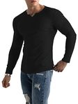 Muscle Cmdr Men's Long Sleeve T-Shirt Muscle Fit V Neck Shirts Stretch Tee Casual Underwear Athletic T Shirts Medium Weight Black L