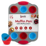 Boxiki Kitchen 12 Cup Mini Muffin Pan with Silicone Muffin Liners (Set of 12). Professional Cupcake Pan for Baking Muffin Mold, Mini Muffin Tin Non-Stick Steel Bakeware