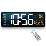 ZAEGO Plastic Digital Wall Clock Large Display, 16.2 Led With Temperature And Auto Dimming, Easy Track The Time, Date Day Of Week, Remote Control. (Led Multo Colot, Black)