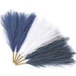 Serwalin 6 Artificial Pampas Grass Decor 45cm Blue Pampas Grass Artificial Small White Pampas Grass Faux Blue Feathers for Vase Filler Fake Plant Flowers Living Room Bathroom Table Centerpiece