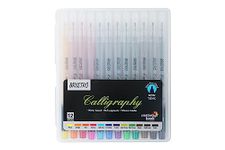 BRUSTRO Calligraphy Pen | 2mm | Set of 12 Colours | Non Toxic, Vibrant Colors, Writing, Waterbased, Fade resistant, Fast Drying | Ideal for Students, Professionals Use.