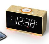 Alarm Clock Radio, 1.4" White LED Display Clock with Bluetooth, FM Radio, Dual Alarm, Sleep Timer, Snooze, Auto & Manual Dimmer, USB Charger and Night Light iTOMA CKS718 (Wood Grain)