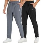 frueo 2 Pack Tracksuit Bottoms Men Lightweigt Jogging Trousers with Zipper Pockets Work Joogers Fit Sport Casual Sweatpants for Running Gym Training(0601) Black Grey-M