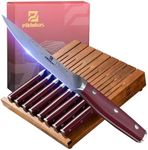 Piklohas Steak Knives Set Of 8 With Drawer Organizer, 4.5 Inch Non Serrated Steak Knife Set, Forged German Steel Full Tang Handle Straight Edge Dinner Knives, Razor-Sharp Meat Knife With Gift Box, Red