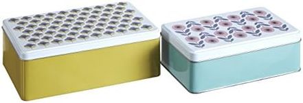 Premier Housewares Kitchen Storage Tin, Rectangular, Multi-Colour, Set of 2 - Joni, 13 x 20 x 7 cm