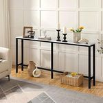 Luxsuite Console Table Narrow Table Marble Effect Hall Entryway Display Stand Storage Shelf Metal Framed Living Room Furniture Black 160x20x79cm