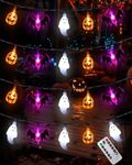 Halloween String Lights, 20 LED 9.8FT Halloween Decoration Lights with Remote Control, USB/Battery Powered, 8 Modes Pumpkin Ghost Bat String Lights for Halloween Party Indoor Outdoor (No Batteries)