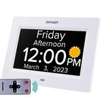 Mitoart Digital Calendar Day Alarm Clock, 7 Inches Dementia Clocks with 8 Alarms, Remote Control, and Push for Help Button, Gifts for Alzheimer, Elderly, Seniors or Impaired Vision(White).