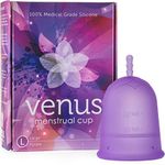 Venus Large Menstrual Cup – High Capacity for Heavy Flow – Made in USA – 100% Medical Grade Silicone Reusable Period Cup – for High Cervix - Unique Design to Ease Your Period Cycle | Purple