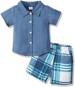 Renotemy 2T Boy Clothes Summer Toddler Outfits Size 2T Button Down Shirt Baby Cotton Linen Short Plaid Pant Sets Little Babies Clothing 2 Year Old Boy Outfits 3T