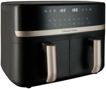 Russell Hobbs Dual Air Fryer 9L Rapid Airfryer [Dual Basket/Zone, Low-Noise, 9 Programs] satisfry (Dishwasher safe drawers, Max 200℃, Oil Free Cooking, Roast, Bake, Grill, Keep warm) 27680