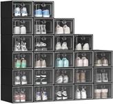 YITAHOME XL 24 Pack Shoe Box Fit Up to US Size 15, Stackable Shoe Storage Bins, Shoe Rack Organizer Boxes, Plastic Shoe Drawers Sneaker Containers (XL, Black)