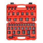 TEKTON 1/2 Inch Drive 6-Point Impact Socket Set, 45-Piece (5/16-1-1/4 in., 8-32mm) | SID92403