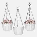 YUCCABE ITALIA SHERA Hanging Fence 8 INCH Planter Pot Pack of 3 Piece Plastic Flower Hanging Pots for Home Decoration Sutiable for Indoor and Outdoor(White)