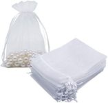 HRX Package White Organza Gift Bags 5x7 inch 100pcs, Mesh Jewelry Pouches Drawstring Bags Empty Sachet for Christmas Candy Present Wedding Giveaways