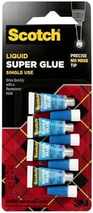 Scotch Super Glue Liquid, 4-Pack of Single-Use Tubes, .017 oz each, Fast Drying Liquid Formula (AD114)