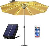 Roadiff Solar Parasol Lights with Clip and Plug Stand, Garden Umbrella String Lights with Remote Control, Type-C Rechargeable Waterproof Umbrella Lights for Patio Garden Outdoor Decor, Warm White (2)