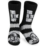 Disney The Mandalorian Fluffy Socks, Baby Yoda Mens Slipper Socks, Warm Knitted Socks (Black/Grey)