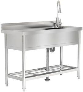 Garvee Utility Sink, 47" × 20" × 37" Single Bowl Freestanding Sink with Pull-Out Faucet, Workbench, Cold and Hot Water Plumbing for Kitchen Laundry Room Garage Garden and Basement