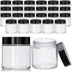 4oz Glass Clear Cosmetic Jars with Black Lids,Empty Small Glass Jars with Inner Liners,Round Travel Sample Container for Cream,Lotion,Ointments,Candle Making,Set of 25