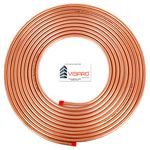 Visiaro Round Soft Copper Tube, 25ft, Outer Dia 1/4 inch, Wall Thickness 24 swg, Pack of 1, Flexible Seamless Hollow Coil for Air Conditioners, Refrigeration, Plumbing Systems and DIY Projects