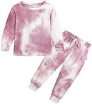 MYGBCPJS 2Pcs Kids Girls Tie Dye Sweatsuit Child Cotton Long Sleeve Outfits Set Sport Tracksuit Tops + Sweatpants, Pink-white, 6-7 Years