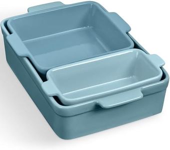 Best Choice Products Bakeware Set, Baking Dish Set, 3-Piece Nonstick, Toxin-Free, Ceramic Serving Dishes, Casserole, Bread Loaf, Square Pan, Space-Saving Nesting Design - Cornflower Blue