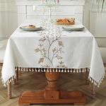 TEWENE Tablecloth, Rectangle Table Cloth Wrinkle Free Tablecloth Farmhouse Tablecloth Linen Tablecloths Spring Tablecloth for Picnic, Party, Outdoor Table(55''x102''/8-10 Seats/Brown Vine)