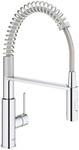 GROHE Get - Kitchen Sink Tap Single-Lever Mixer with Professional Spray (1-Hole Installation, 28 mm Ceramic Cartridge, Swivel Spout 360°, Inlet Tails 3/8 Inch), Size 455 mm, Chrome, 30361000